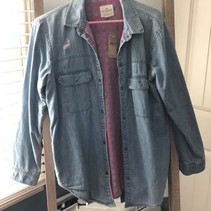 Chambray Jean jacket + adorable pink flannel